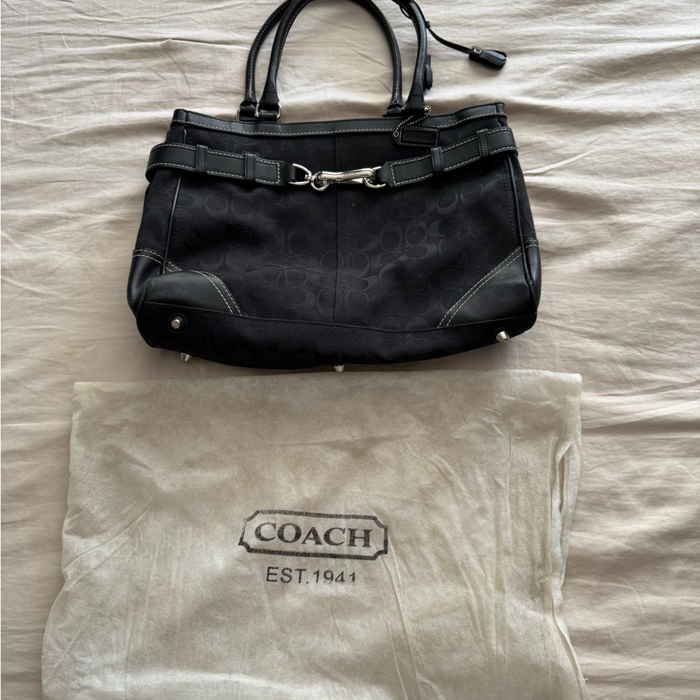 Coach Black Shoulder Bag with Silver Accents